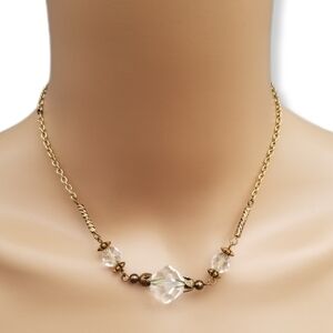 HATTIE CARNEGIE DAINTY GOLDTONE CHAIN & FACETED FAUX CRYSTAL BEAD NECKLACE